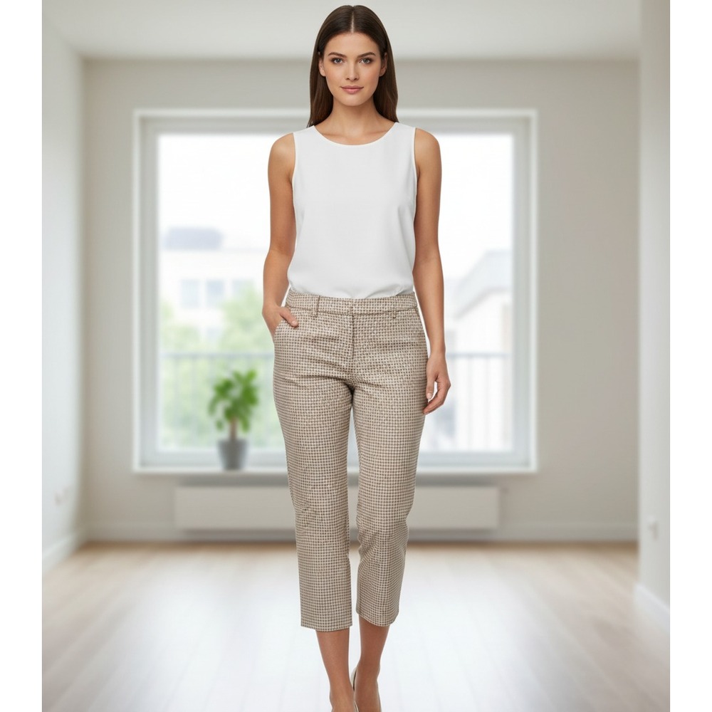 Villager Liz Claiborne 6 Capri Crop Pants Brown Check Cottage Y2K Coastal Earthy